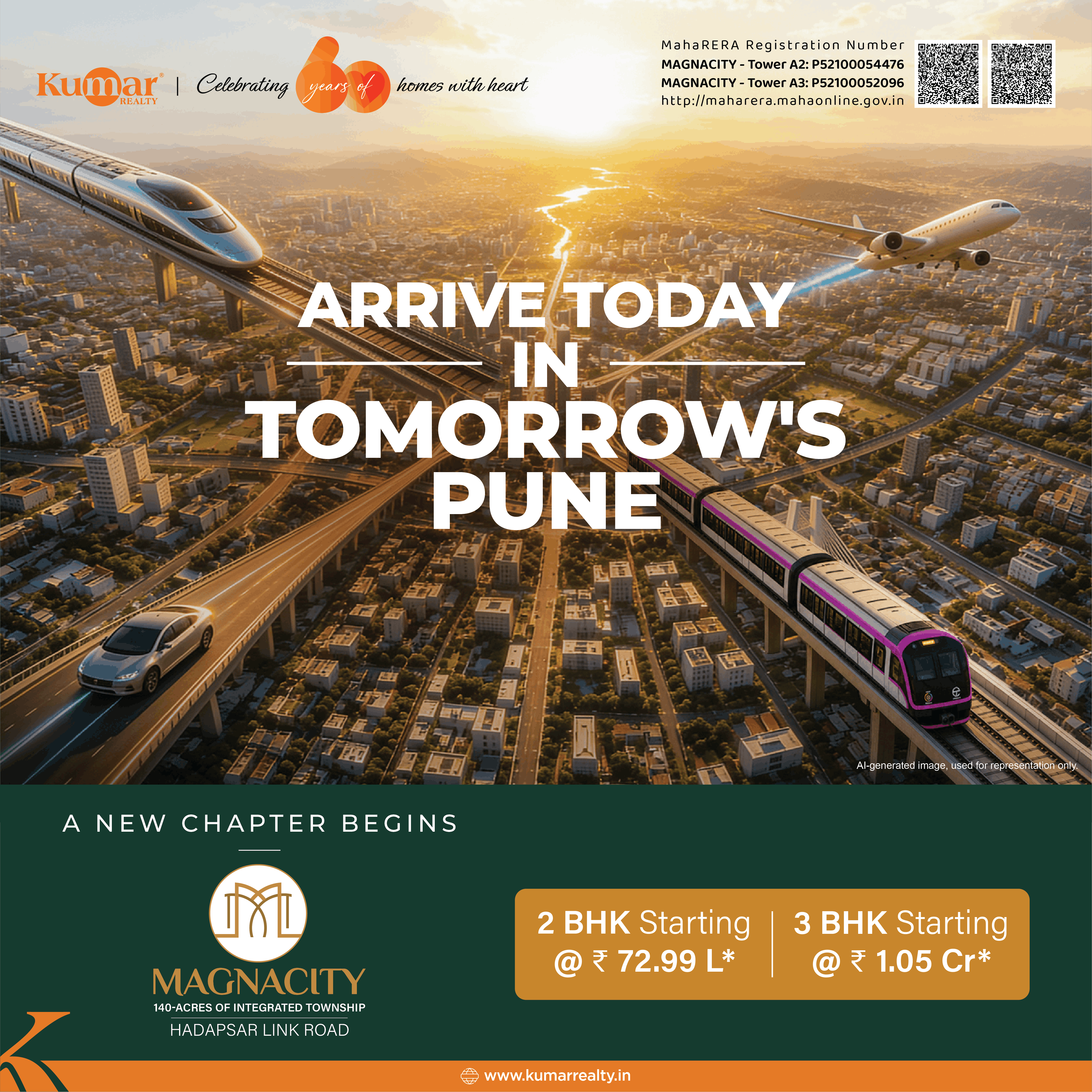 Kumar Magnacity township — landscaped courtyard and residential towers